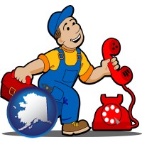 alaska map icon and a telephone repairman