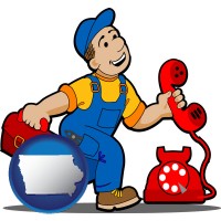 iowa map icon and a telephone repairman