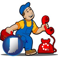 indiana map icon and a telephone repairman