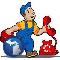 michigan map icon and a telephone repairman