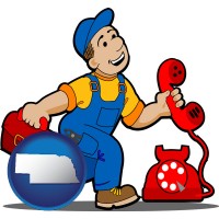 nebraska map icon and a telephone repairman