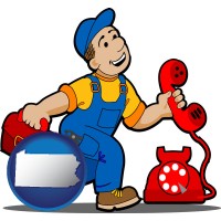 pennsylvania map icon and a telephone repairman