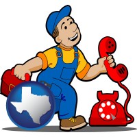texas map icon and a telephone repairman