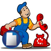 ut map icon and a telephone repairman